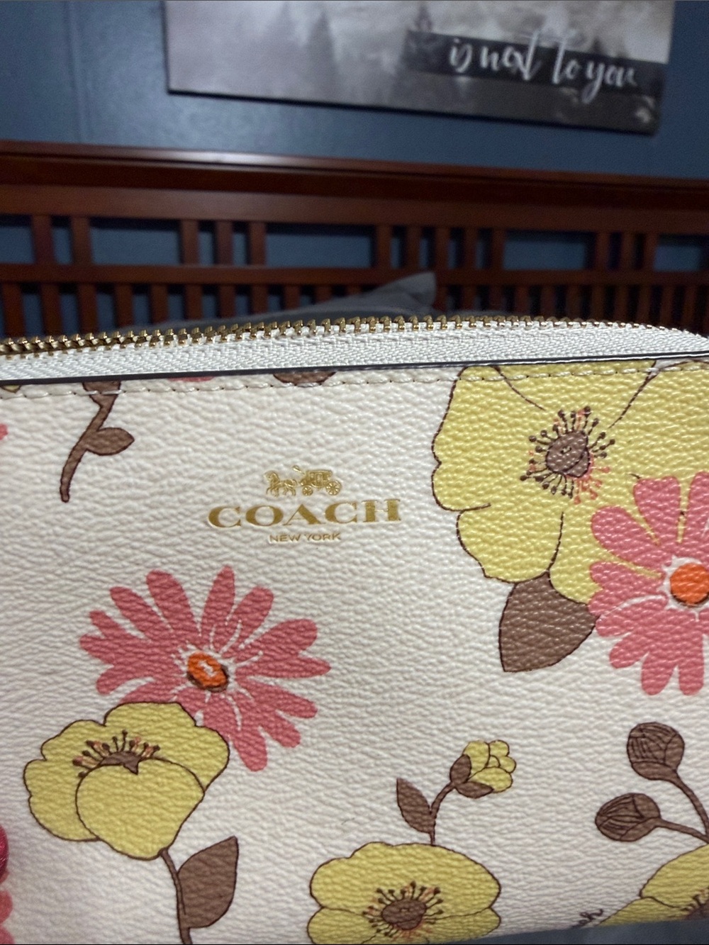 Coach Cream Floral Wristlet with Pink & Yellow Blooms - Picture 2 of 5